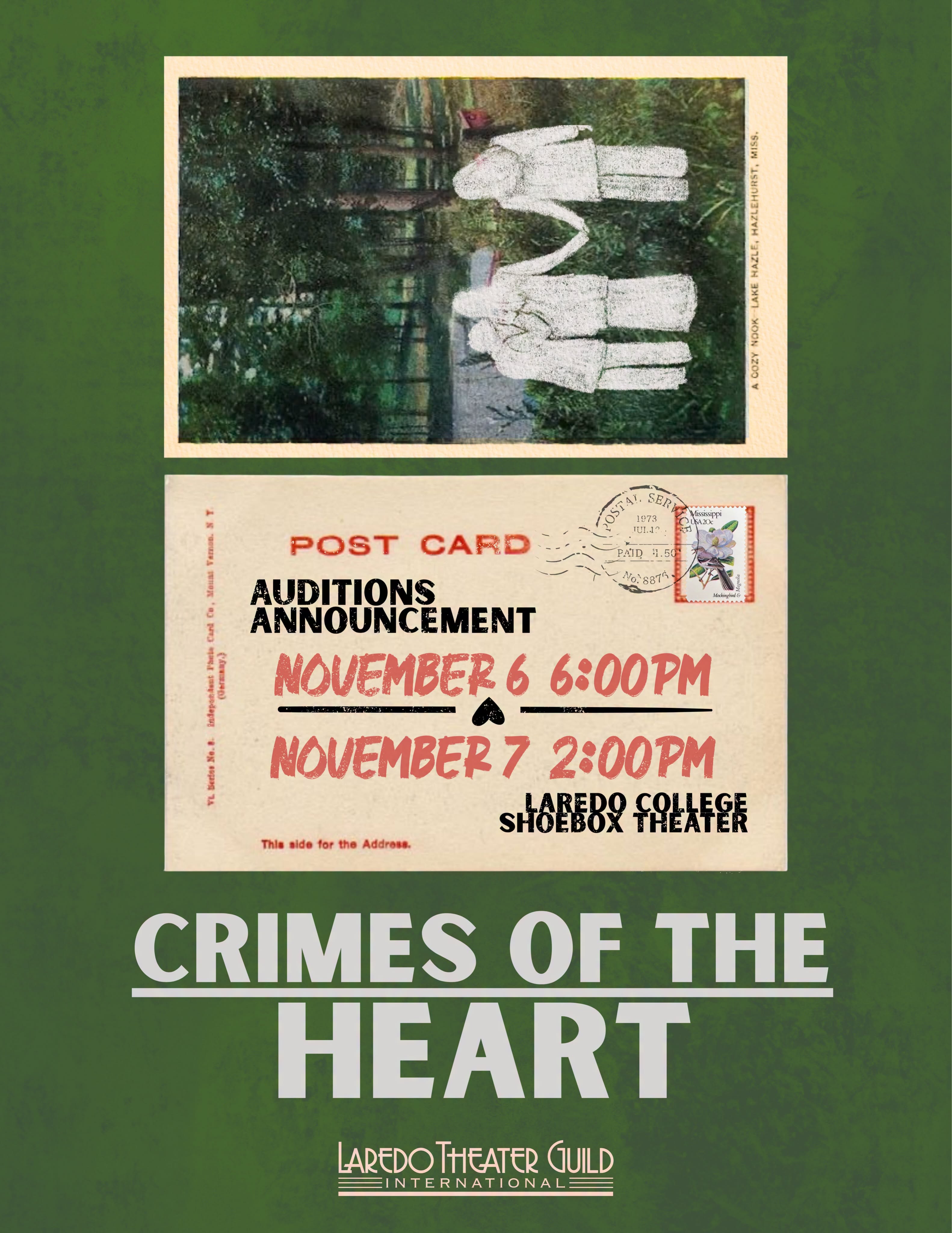 CTX4561. Auditions for Crimes of the Heart, by Laredo Theater Guild International