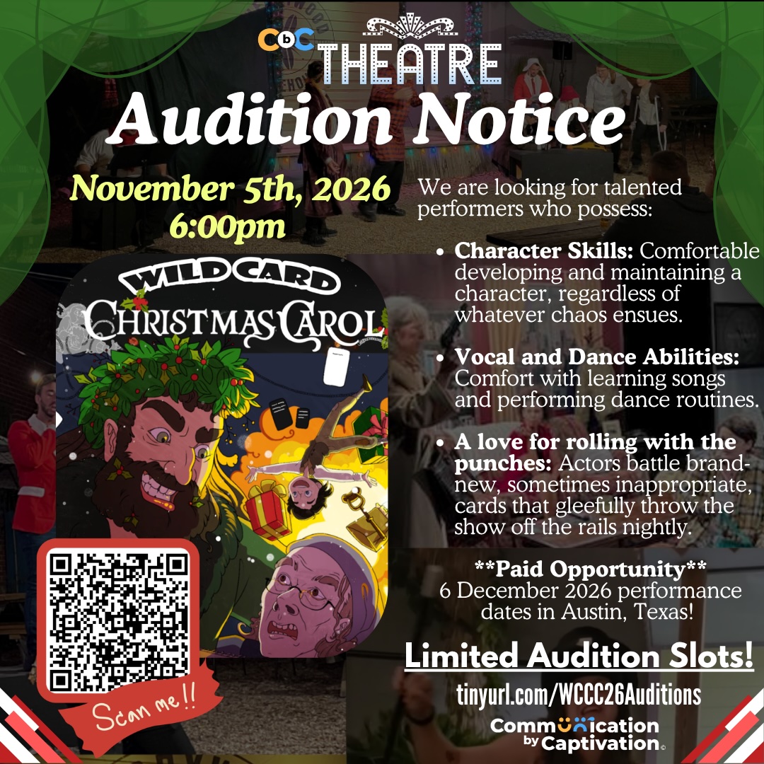 CTX4580. Auditions for Wild Card Christmas Carol, by Communication by Captivation, Austin