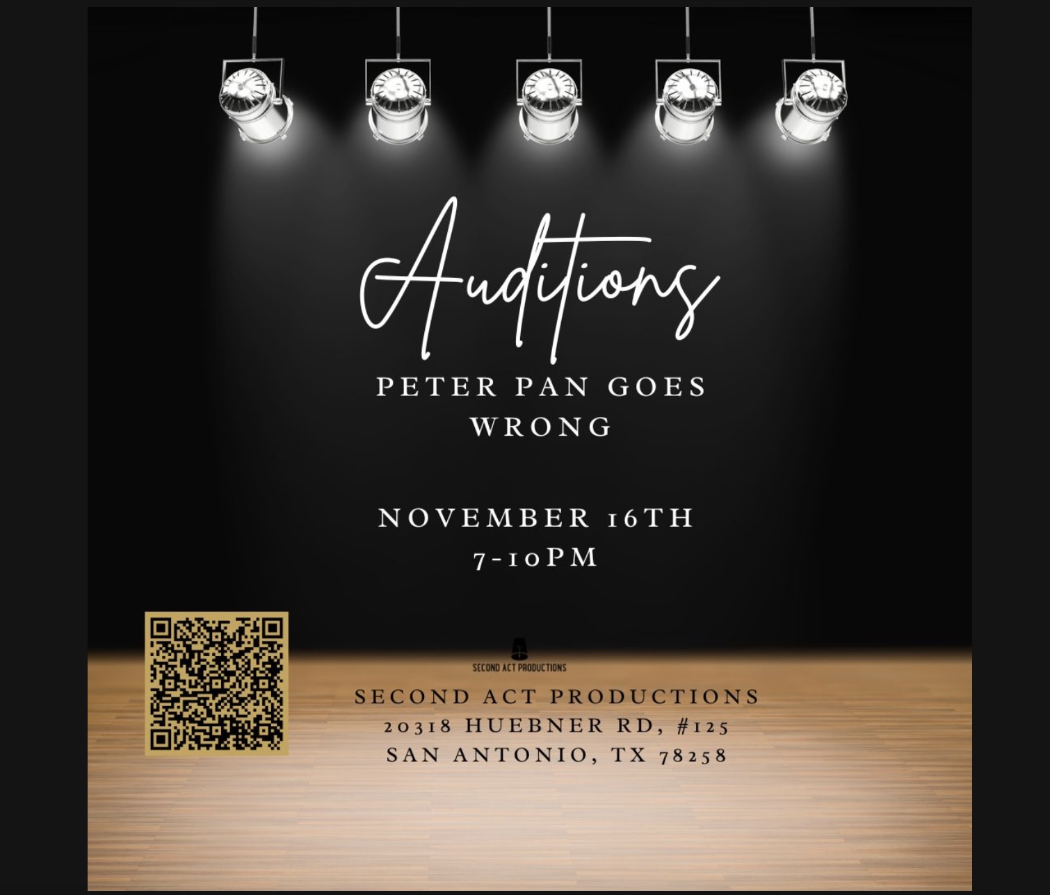 CTX4569. Auditions for Peter Pan Goes Wrong, by Second Act Productions, San Antonio