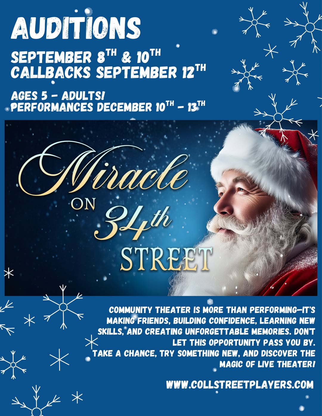 Auditions for Miracle on 34th Street, by Coll Street Players, New Braunfels