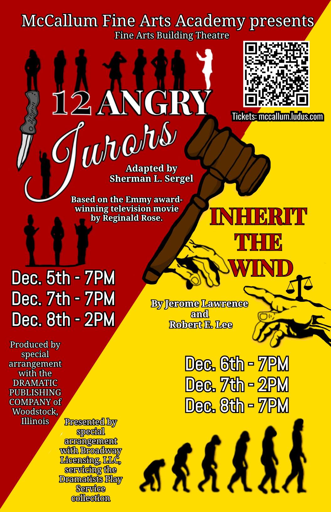 Twelve Angry Jurors AND Inheit the Wind (in repertory) by McCallum Fine Arts Academy