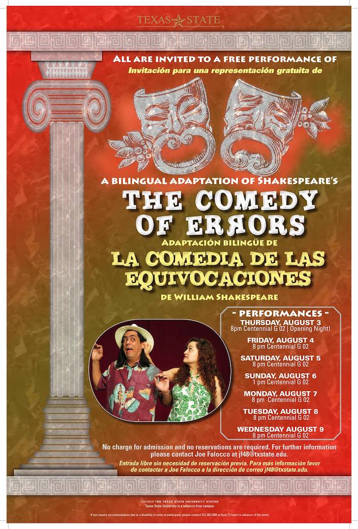 The Comedy of Errors/La Comedia de Equivocaciones by Texas State University Department of Theatre, Dance and Film