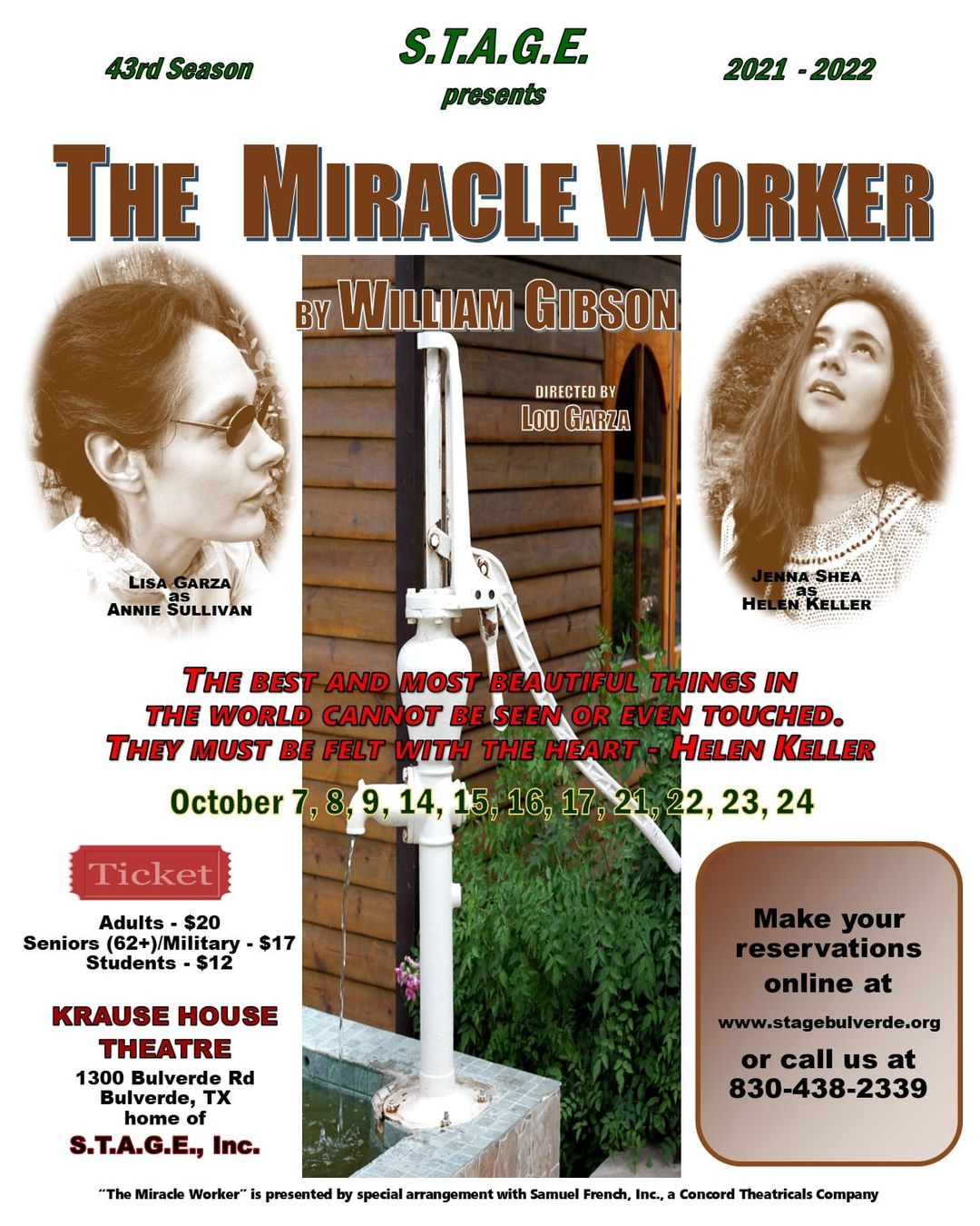 Auditions for Supporting Roles in Miracle Worker, by S.T.A.G.E. Bulverde
